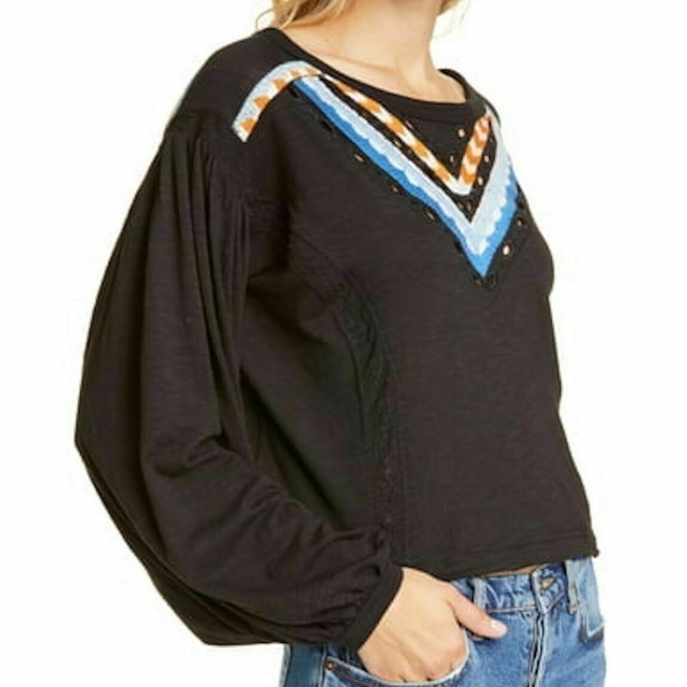 FREE People Hand Me Down Long Sleeve Top Embroidered NWT